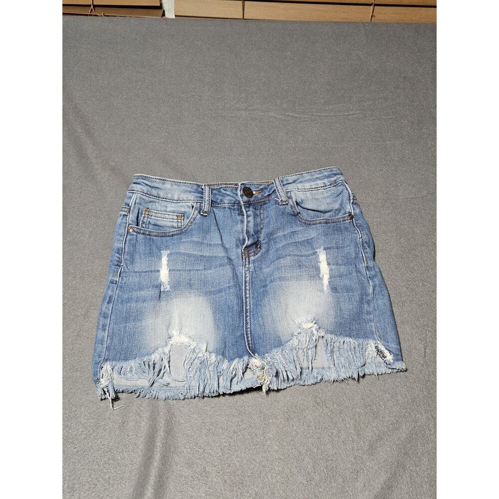 Machine Nouvelle Mode Jean Skirt 26 Blue Denim Distressed Jean Skirt